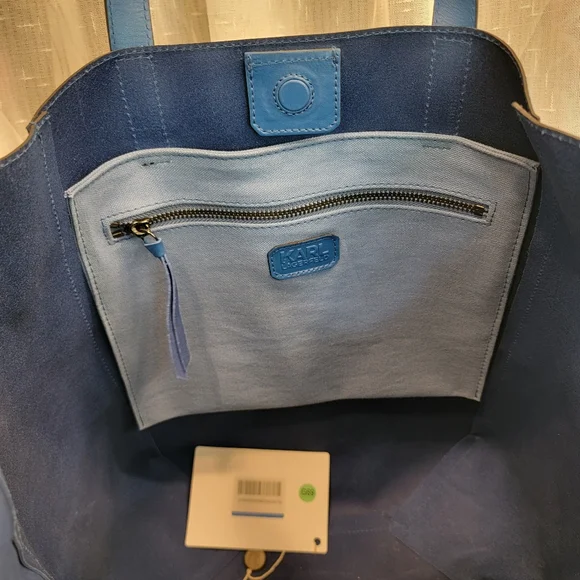 Karl Lagerfeld Karl Signature Perforated Leather Shopper Tote Blue NWT